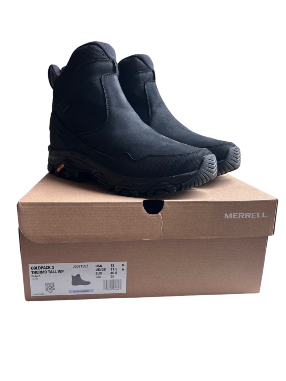 New In Box Merrell Coldpack 3 Thermo Tall Waterproof Boots Black Mens 12 NIB